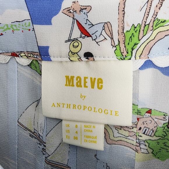 Maeve Anthropologie Souvenir Silk Travel Map Resort Graphic Blue Cami - Picture 10 of 14